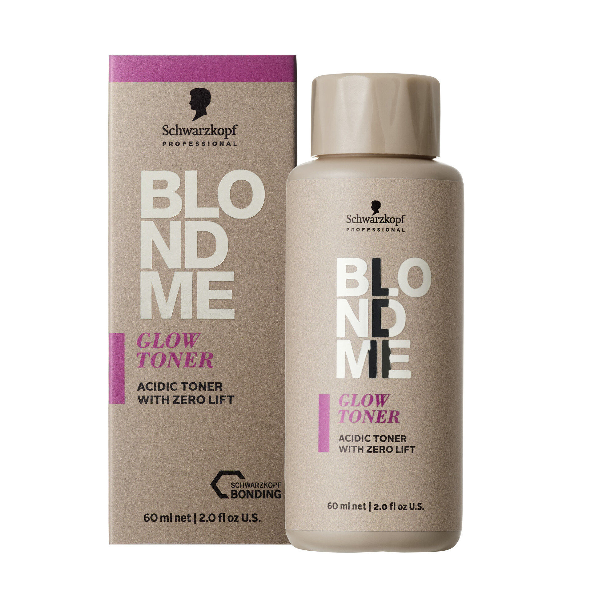 Schwarzkopf Professional BlondMe Glow Toner Verpackung und Flasche vor weißem Hintergrund.